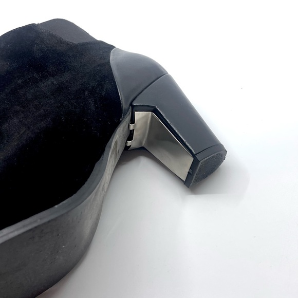Black Suede Heeled Boots with Silver Metallic Toe Cap - Picture 6 of 9